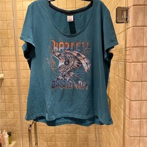 Harley-Davidson Teal & Orange Studded Graphic Women's Tee Shirt